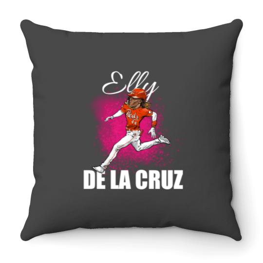 Discover Elly de la Cruz Cartoon  Player  (white text) Sticker Throw Pillows