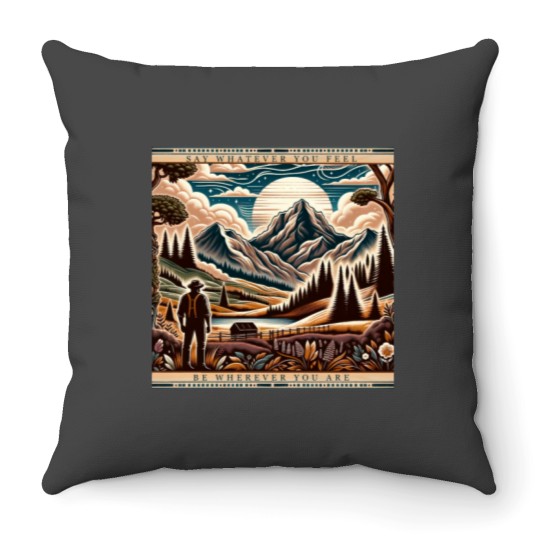Discover Farmer in Mountain Range, Say Whatever You Feel Active Throw Pillows