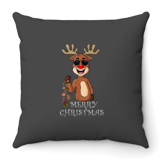 Discover Merry Christmas Reindeer Funny Family Pajamas Xmas Throw Pillows