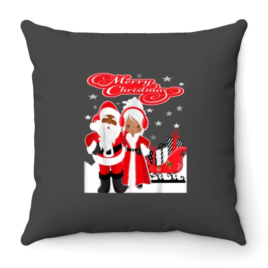 Discover Merry Christmas Santa Claus Mrs Claus African American Throw Pillows
