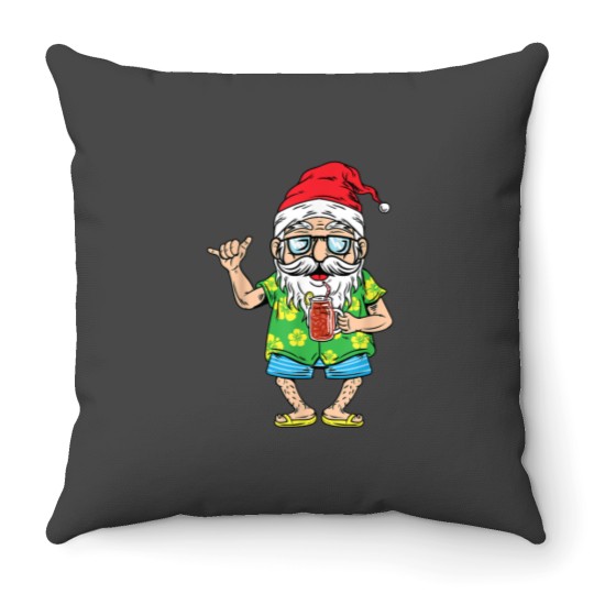 Discover Christmas In July Santa Matching Hawaiian Beach Summer 2022 Throw Pillows