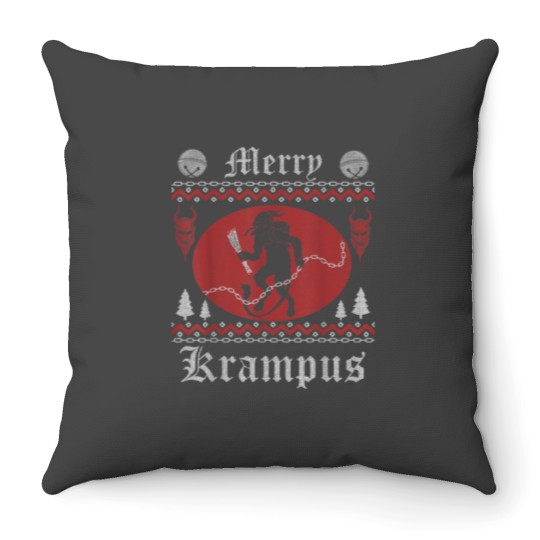 Discover Vintage Merry Krampus Ugly Sweater Merry Christmas 2021 Throw Pillows