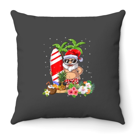 Discover Christmas In July Santa Hawaiian Surfing Summer Surf Throw Pillows