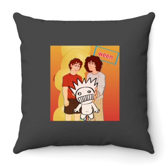 Discover Gene and Dean Ween holding up the Boognish (Pure Guava Background) Throw Pillows