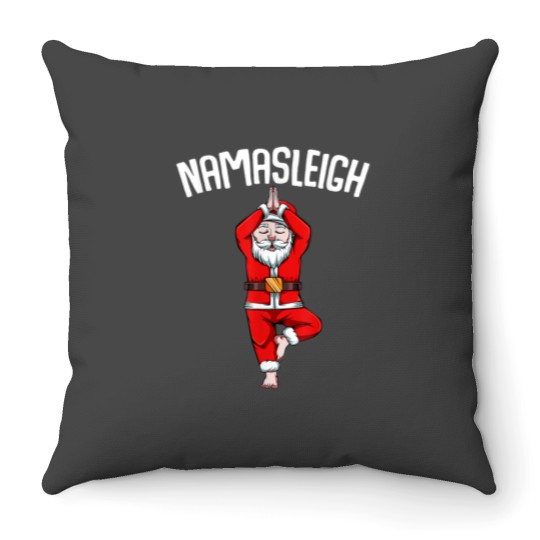 Discover Funny Santa Claus Yoga Pose Namasleigh Namaste Christmas Throw Pillows
