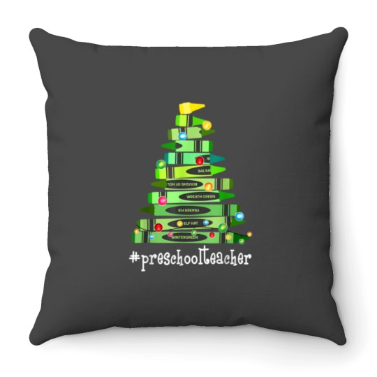 Discover Christmas Crayon Preschool Teacher Tree Best Funny Christmas Throw Pillows