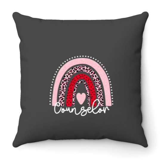 Discover Teacher Job Leopard Rainbow Valentines Day Heart Teacher Counselor Throw Pillows