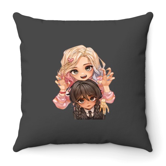 Discover Wednesday Addams - Jenna Ortega and Emma Myers Throw Pillows