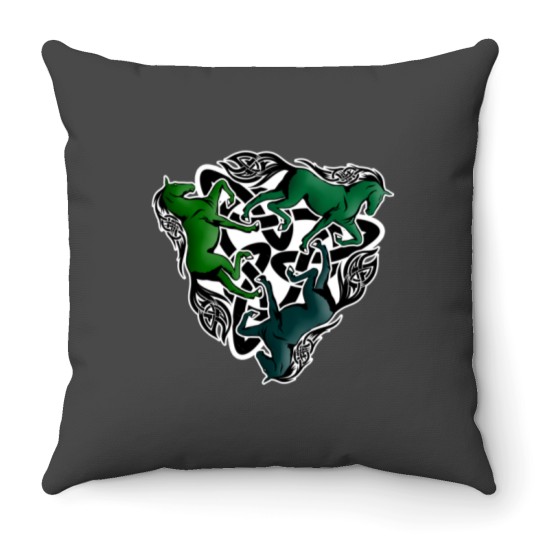 Discover Triquetra Green Horses Throw Pillows