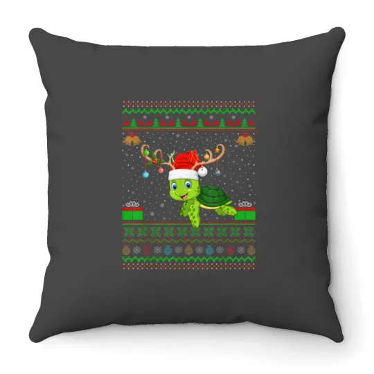 Discover Reindeer Santa Hat Matching Ugly Sea Turtle Christmas Throw Pillows