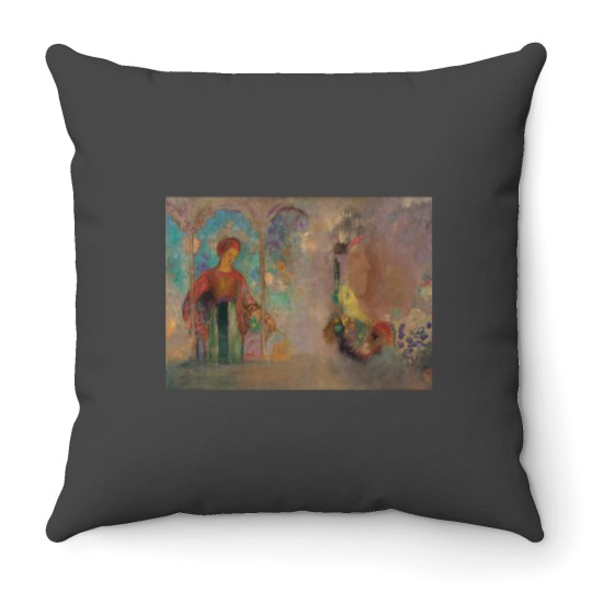 Discover Woman With Flowers by Odilon Redon Long Throw Pillows