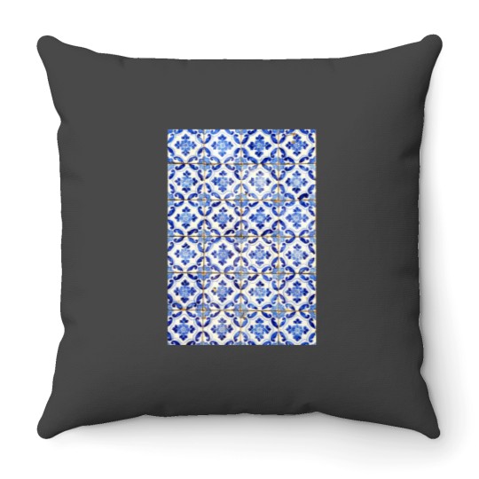Discover Portuguese tiles. Blue flowers and leaves Long Throw Pillows