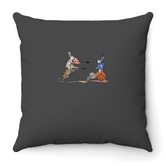 Discover Medieval Marginalia jousting rabbits MargiKnights Throw Pillows