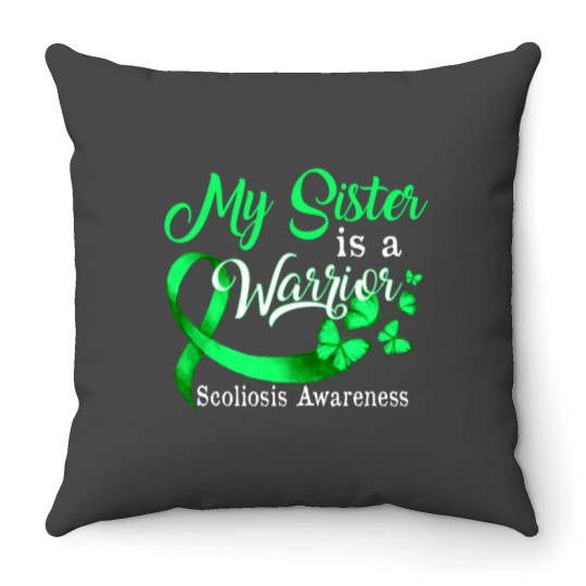 Discover Proud My Sister Scoliosis Warrior Green Ribbon Butterfly Throw Pillows