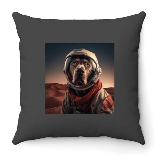 Discover weimaraner on a tour to mars Throw Pillows