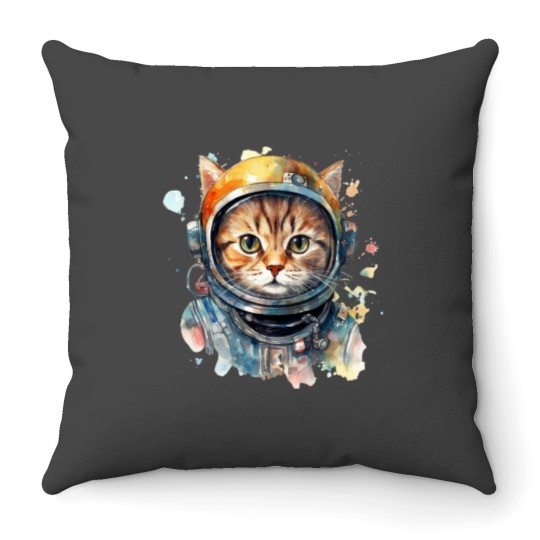 Discover Watercolor Astronaut Cat Throw Pillows