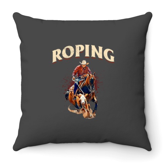 Discover Calf Roping Horse and Cowboy 2Roping 21 Throw Pillows