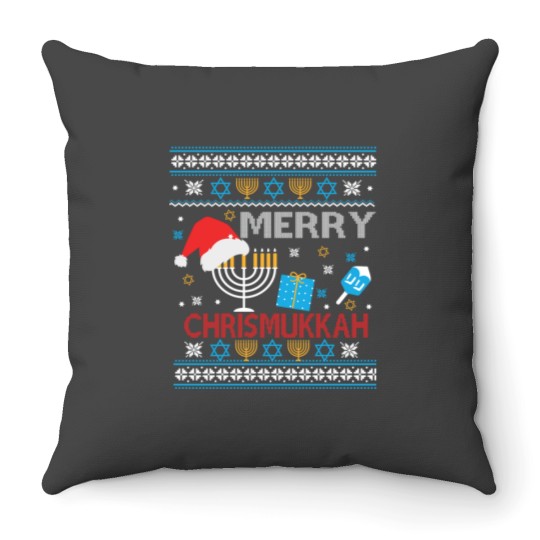 Discover Hanukkah Jewish Merry Christmas Chrismukkah Ugly Sweater Throw Pillows