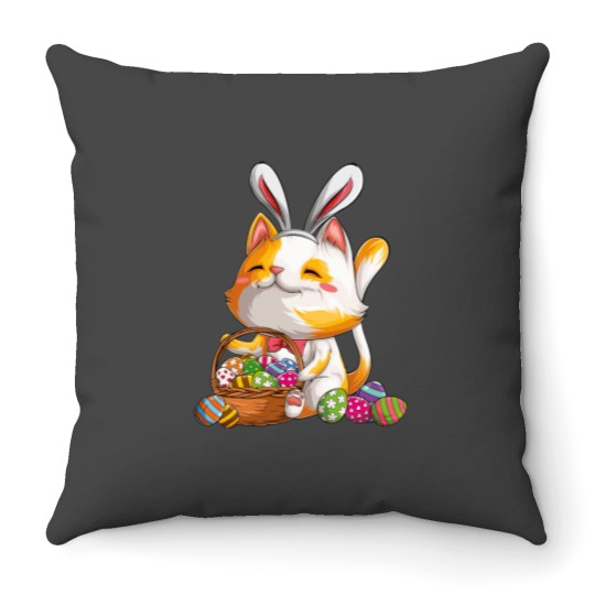 Discover Kawaii Cat Bunny Happy Easter Day Egg Costume Girls Kitten Throw Pillows