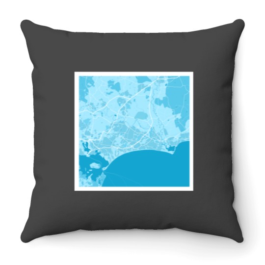 Discover Bournemouth Map Blue _amp_amp_ White Throw Pillows