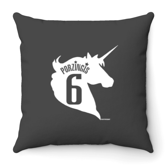 Discover The Unicorn - Kristaps Porzingis White Throw Pillows
