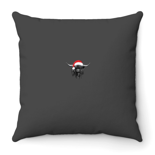 Discover Scottish Highland Cow Christmas Santa Hat Throw Pillows