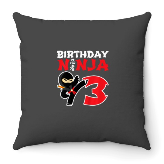 Discover Kids Birthday Ninja Shirt 3 Year Old Ninja Birthday Party Theme Throw Pillows