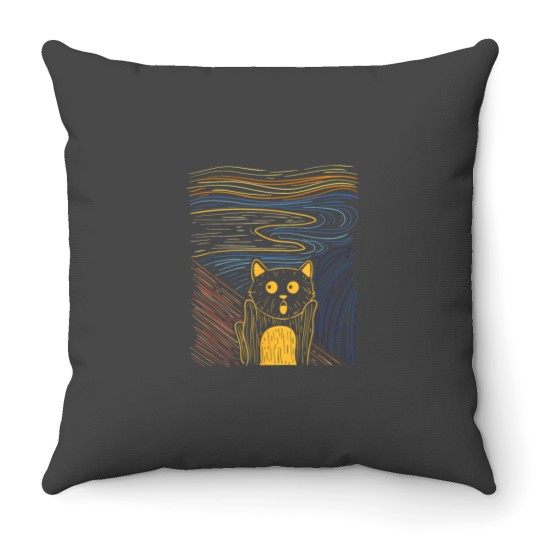Discover The Scream Funny Art Painting Cat Edvard Munchs Parody 7022 Throw Pillows