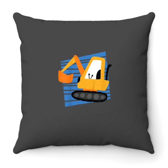 Discover Kids Construction Excavator Machine Cartoon Graphic for Throw Pillows