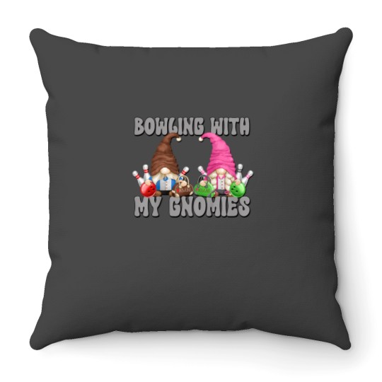 Discover Kids Bowling With My Gnomies Funny Saying Gnome Graphic Tee 6277 Throw Pillows