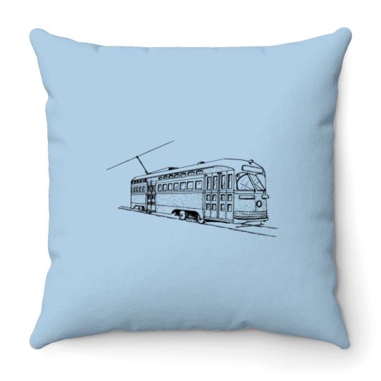 Discover Tram Railroad car Train San Francisco Throw Pillows