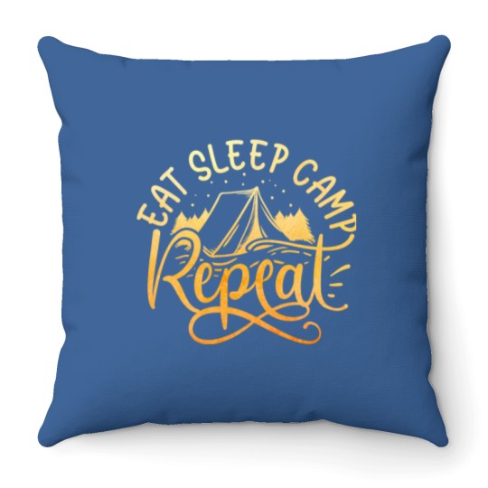 Discover eat sleep camp repeat designe for men and women Throw Pillows