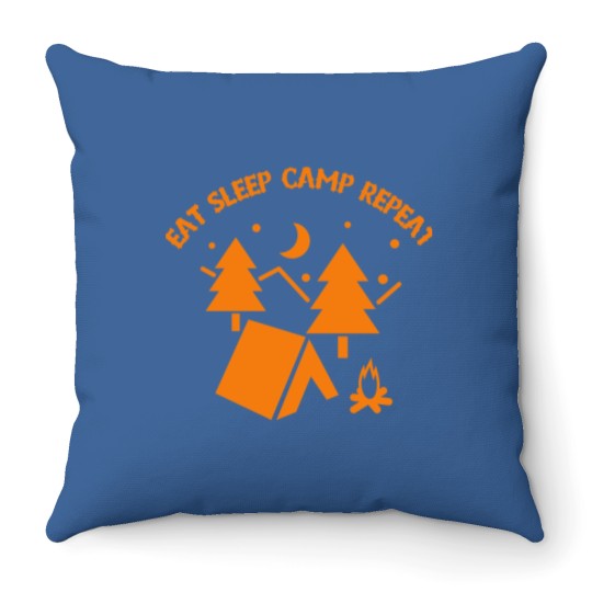 Discover Eat Sleep Camp Repeat Camping Pun Throw Pillows
