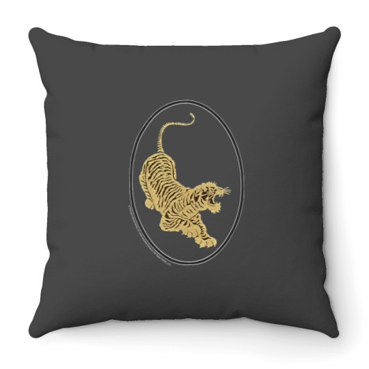 Discover Jerry Garcia Throw Pillows- Tiger Guitar emblem, Gold metallic ink on a Black Throw Pillows
