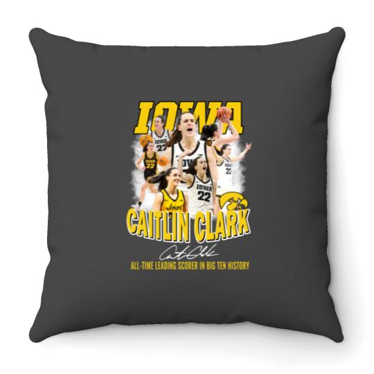 Discover Caitlin Clark All Time Leading Scorer In Big Ten History Throw Pillows, Basketball 2024 Caitlin Clark Throw Pillows