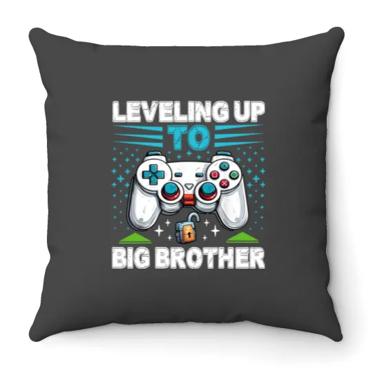 Discover Leveling up to Big Brother 2024 funny gamer Throw Pillows