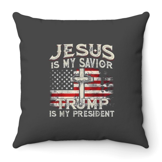 Discover Jesus Is My Savior Trump Is My President American Flag Throw Pillows
