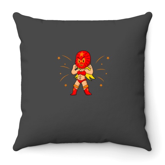 Discover The wrestler Lucha Libre Mexico luchadora comic Throw Pillows