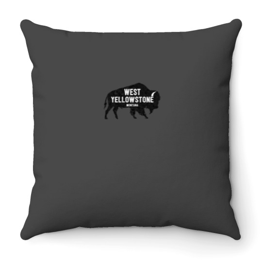 Discover West YStone Montana American Bison Buffalo National Park Sticker Throw Pillows