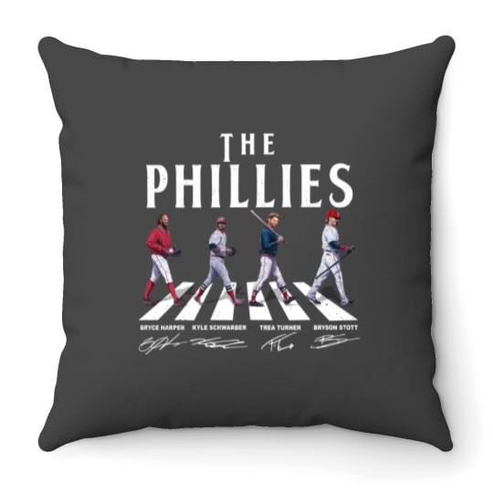 Discover SALE!!! Phillies Walking Abbey Road Signatures Baseball 2023 Signatures Throw Pillows
