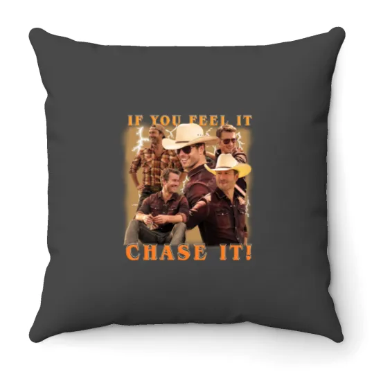 Discover If you feel it chase it Glen Powell as Tyler Owens Twisters Throw Pillows