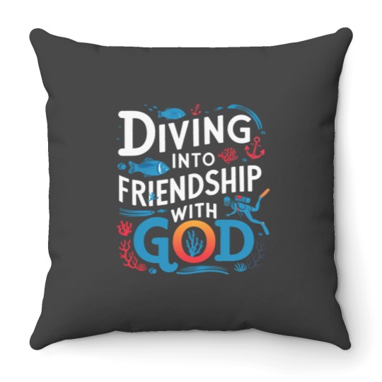 Discover divings Into Friendship God Underwater SCUBAs VBS 2024 Beach Throw Pillows