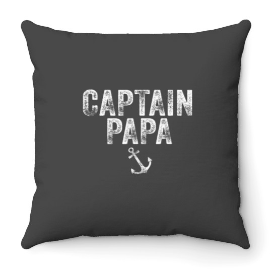 Discover Captain Papa Pontoon Lake Sailor Fishing Boating Boat Funny Throw Pillows