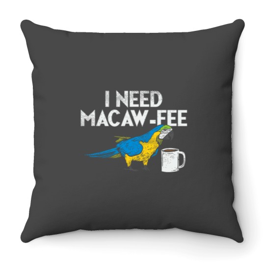 Discover Funny Parrot Macaw And Coffee I Scarlet Macaw Owner Throw Pillows