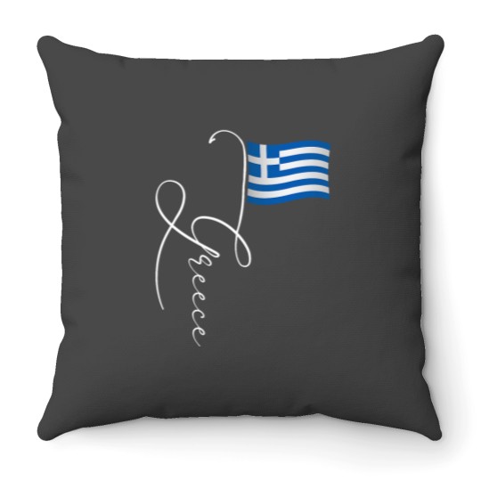 Discover Greece Signature Flag Pole Elegant Patriotic Greek Flag Throw Pillows