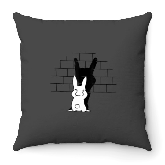 Discover Rabbit Hand Shadow Art Shirt Funny Rock and Roll Bunny Throw Pillows