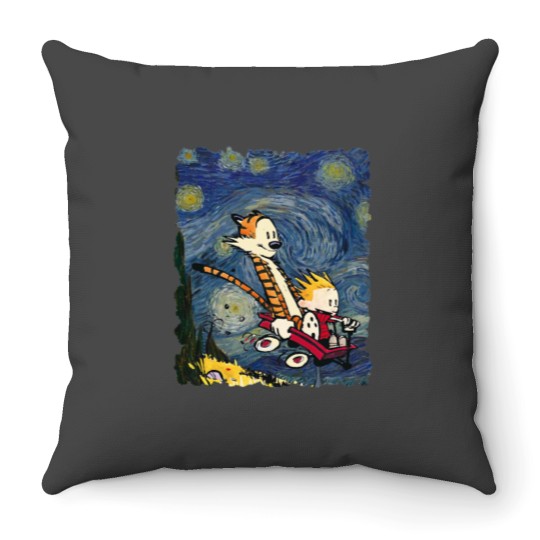 Discover Calvin and Hobbes Graphic Stary Night 1 Throw Pillows