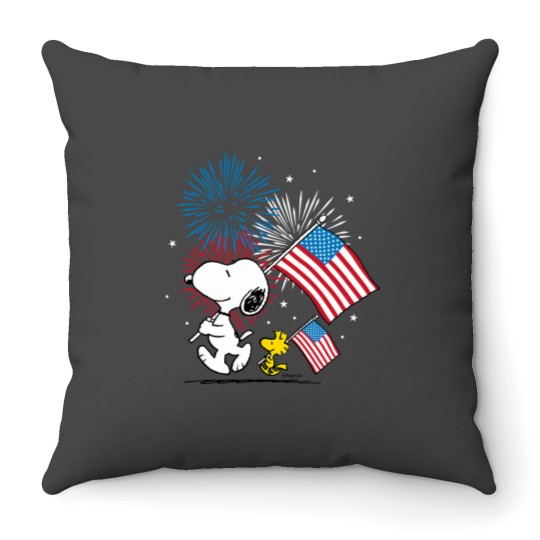 Discover Peanutsss Snoopy Woodstock American Flags Fireworks Throw Pillows