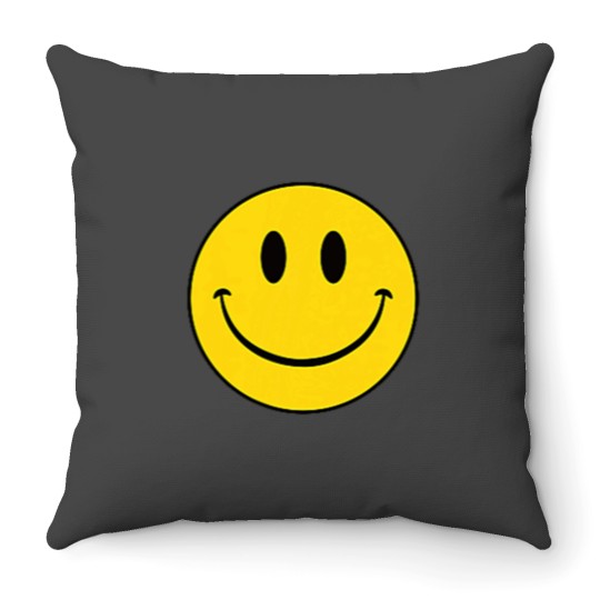 Discover 70s Yellow Smile Face Shirt Cute Happy Peace Smiling Face Throw Pillows