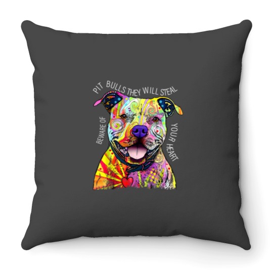 Discover Beware Pitbull They Will Steal Your Heart Throw Pillows, Pit Bull Throw Pillows